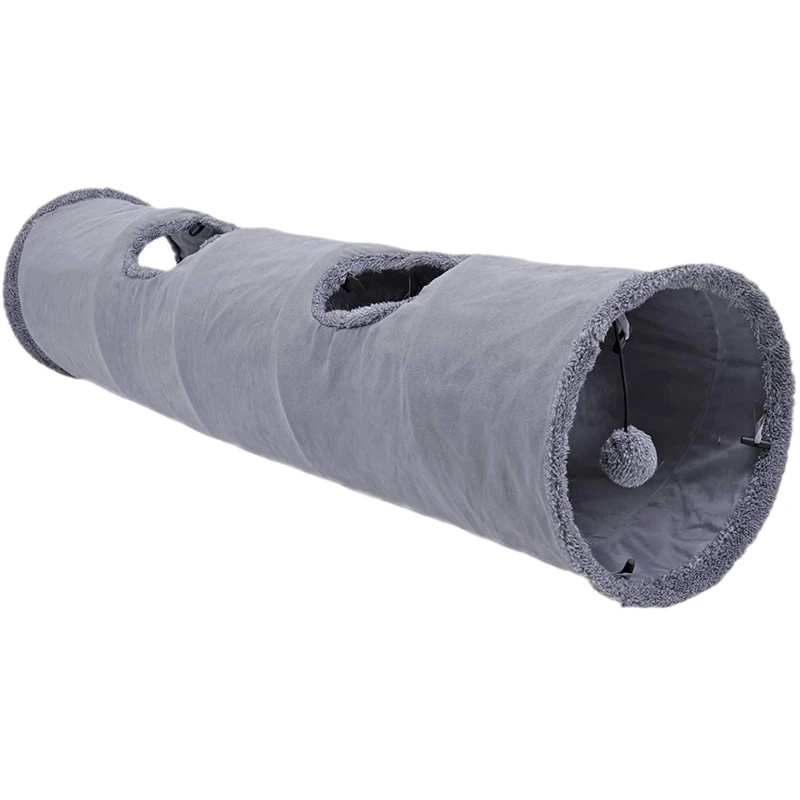 

Pet Collapsible Cat Tunnel Cat Toys Play Tunnel Durable Suede Hideaway Pet Crinkle Tunnel with Ball 12 Inch Diameter