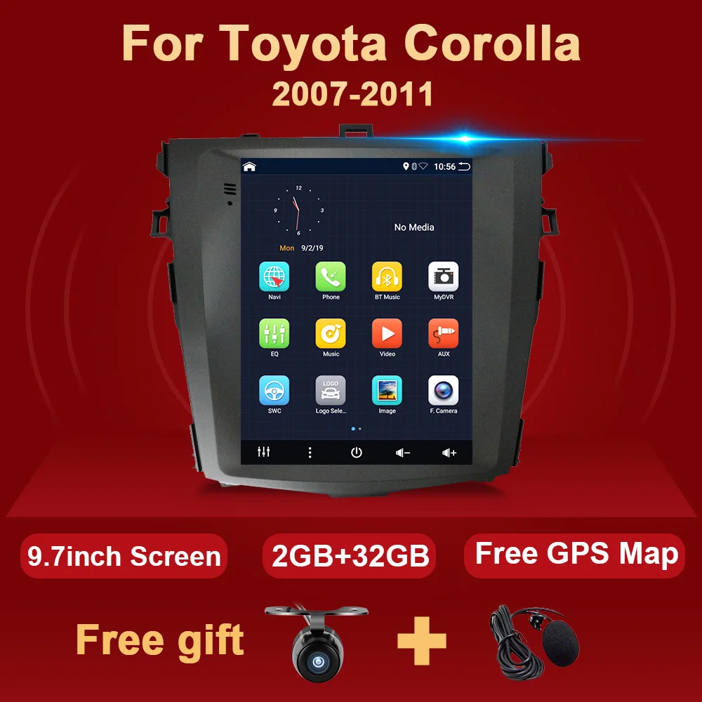 

Автомагнитола 2 Din на Android с GPS для Toyota Corolla 2007-2011, мультимедийный вертикальный экран в стиле Теслы, стерео аудио плеер 2 Din без DVD