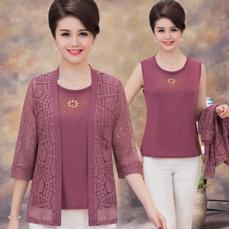 2 шт./компл. весна осень размера плюс мать Топы Одежда алмаз без рукавов женский