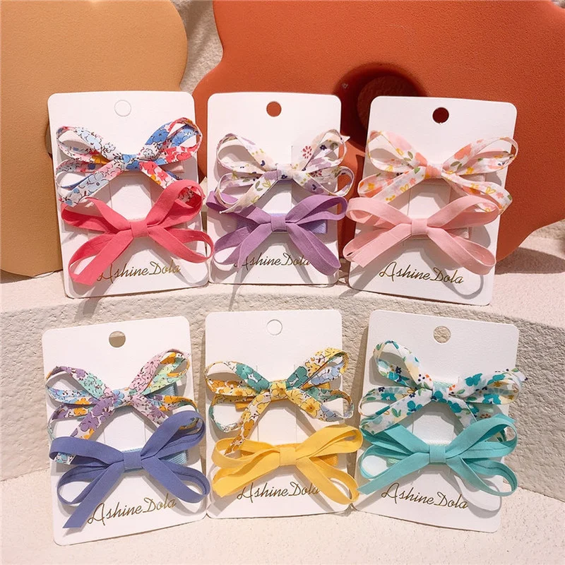 

2021 New Korean Sweet Girl Princess Beautiful Duckbill Clip Fashion Children's Floral Fabric Bow butterfly