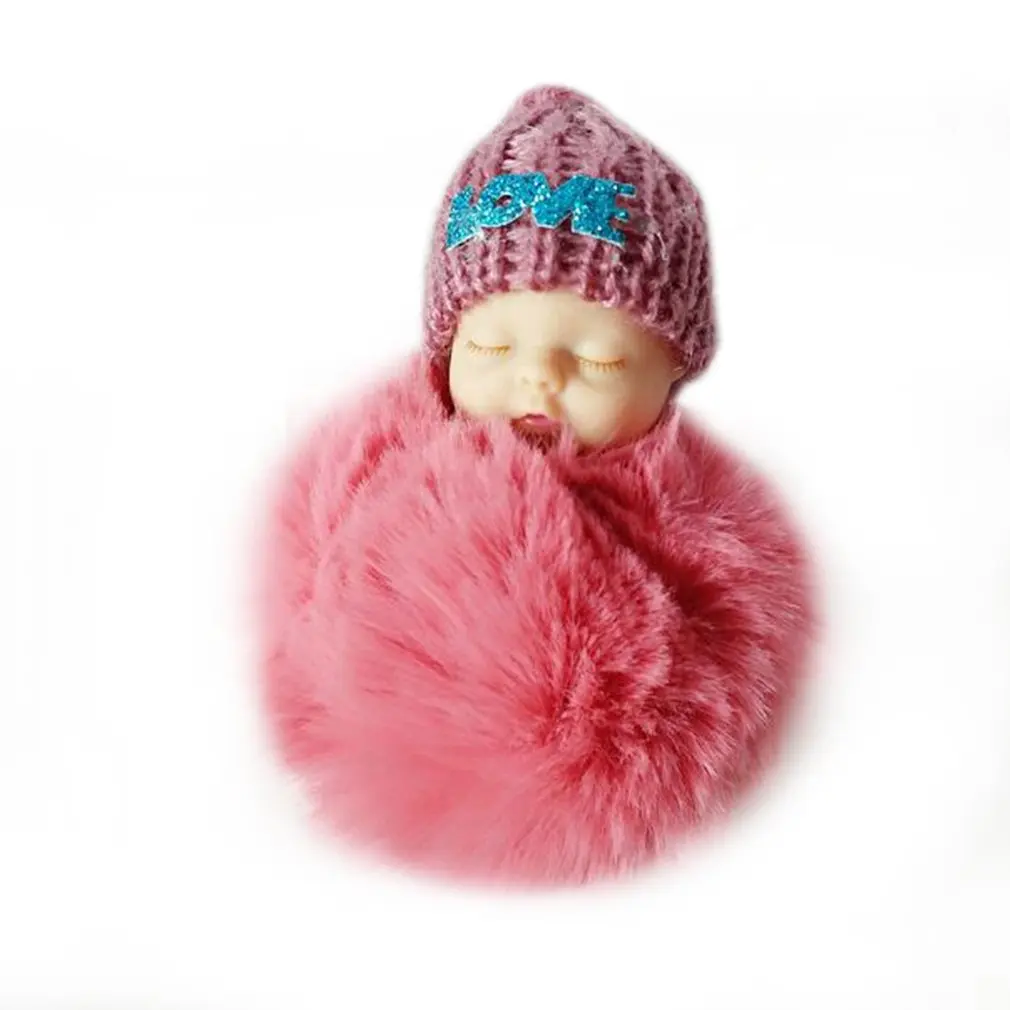 brick red OCDAY Sleeping Baby Doll плюшевый брелок креативный милый маленький мягкий меховой кукольный кулон автомобильный мешок Шарм пушистый шар брелок игрушка для детей - Цвет: brick red
