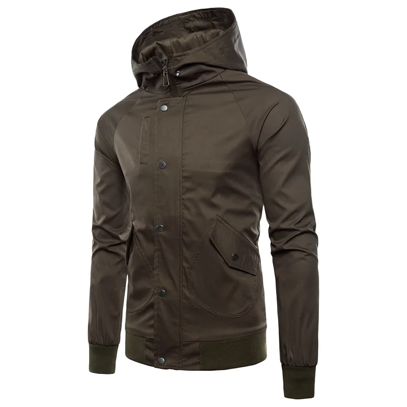 Мужская однотонная куртка с капюшоном для весны и осени спортивное пальто