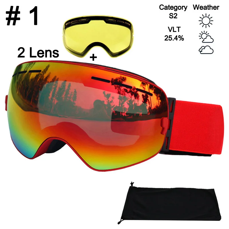 Color 1 With Lens LOCLE противотуманные лыжные очки UV400 лыжные очки двойные линзы Лыжный Сноуборд снежные очки лыжные очки с одной осветляющей линзой - Цвет: Color 1 With Lens