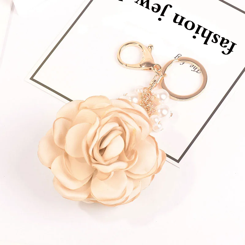 Брелок из шифона с цветами и жемчугом тканевые брелки кисточками для автомобиля