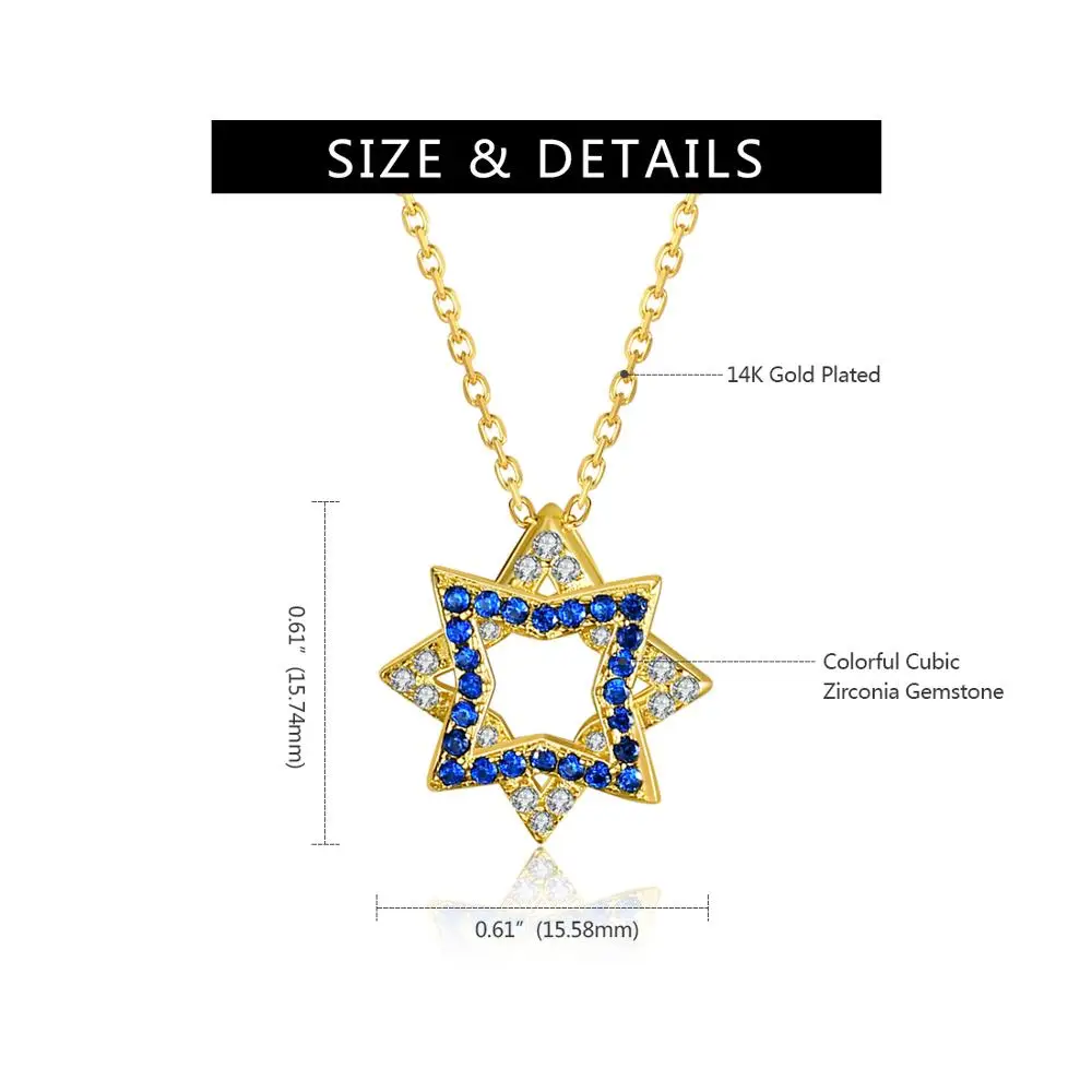 E Star of David ожерелье для женщин золотой серебряный цвет кулон с синим фианитом