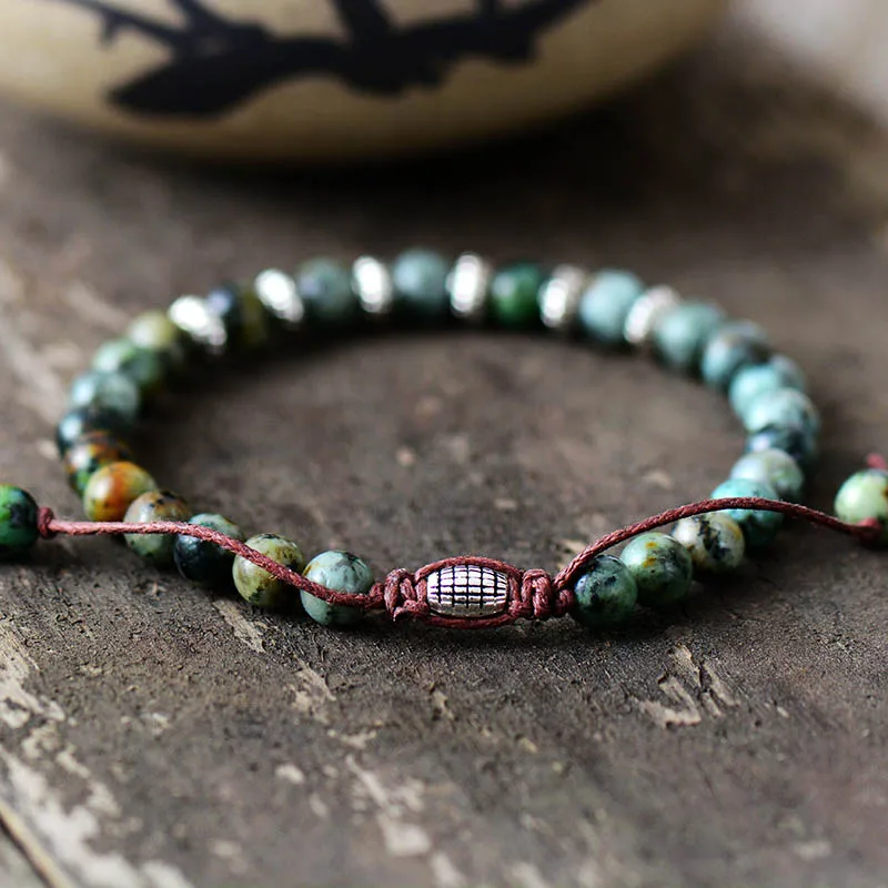 Мужской браслет с бусинами в стиле бохо 6 мм матовый черный оникс античный