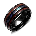 Мужские модные черные кольца из нержавеющей стали 8 мм, инкрустированные гавайским КоА деревом и опалом, мужское обручальное кольцо, ювелирные изделия