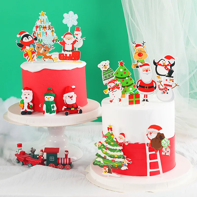 

Новинка, бумажные топперы для торта с Санта-Клаусом на Рождество, рождественская елка, Топпер для кексов для детей, новый год