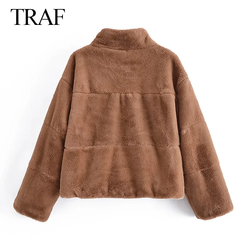Зимнее женское пальто TRAF ZA утепленные женские пушистые теплые куртки с