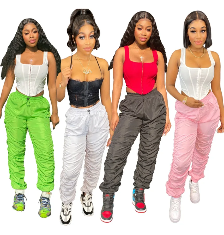 

XM6081 Women's casual pants, fashion all-match beauty, pure color fabric folds loose loose sports pants