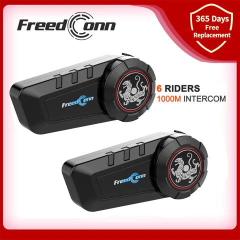 2 шт. FreedConn новые KY Pro Мотоцикл Bluetooth гарнитура Музыка Обмен 1000M 6 Rider группа шлем для связи домофон