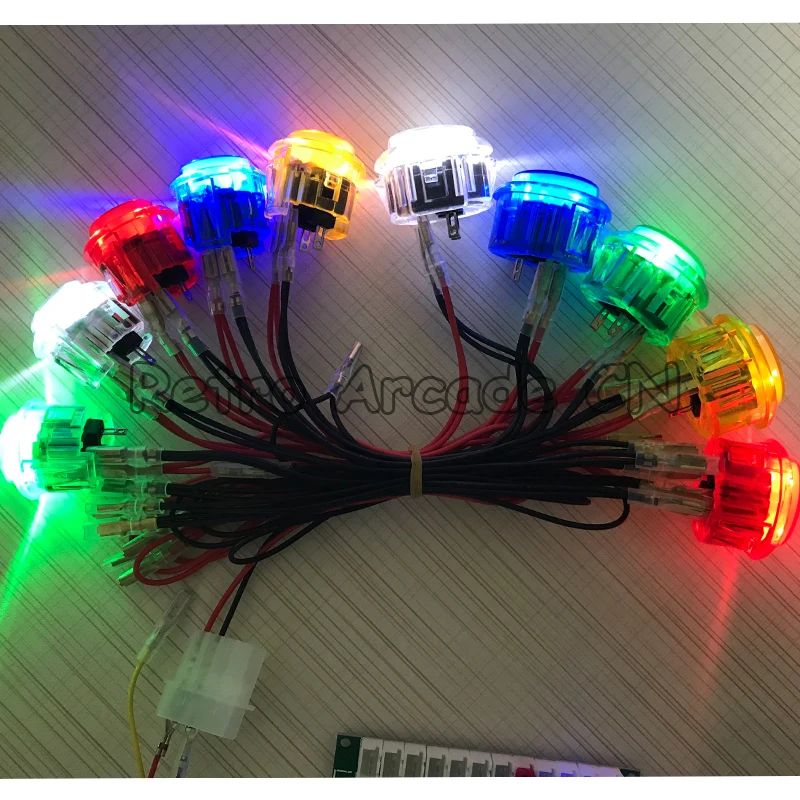 

50pcs/lot 5V 12V Arcade Push Button 24mm LED Lighting Snap Transparent Switch Buttons for DIY Raspberry pi MAME PC Pandora Game