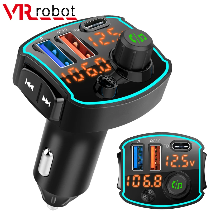 Автомобильный FM-трансмиттер VR robot, Bluetooth 5,0, mp3-плеер с беспроводной связью, с поддержкой Siri, Type-c PD QC3.0, Quick Charge - изображение
