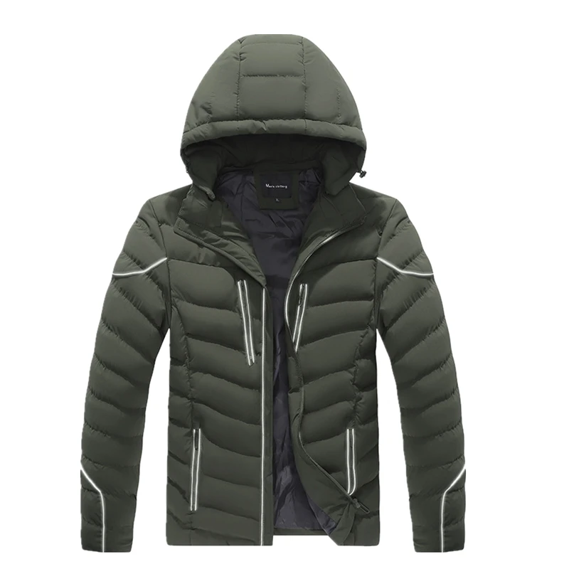 

Men Autumn Winter Parka Coat Middle-aged Elderly Warm Detachable Hooded Reflective Striped Cotton Coat Fashion Jacket Men
