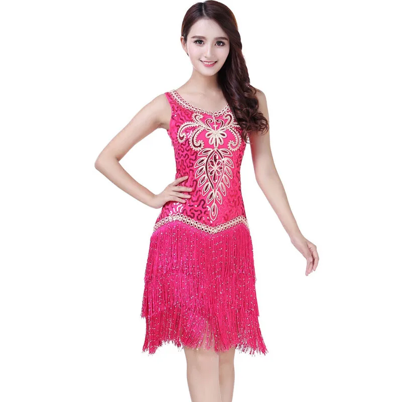 

Professional Latin Dance Dress Tassel Female Modern Dance Stage Performance Sequin Practice Competition Costume