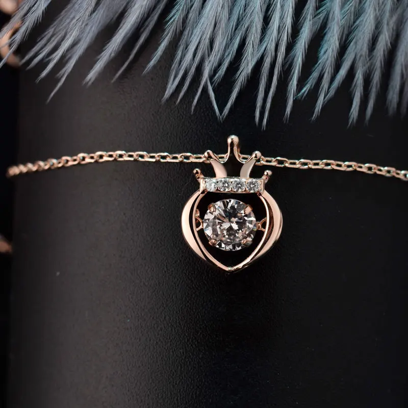 Женское колье из серебра 925 пробы с подвеской в виде короны и сердечка|Ожерелья| |