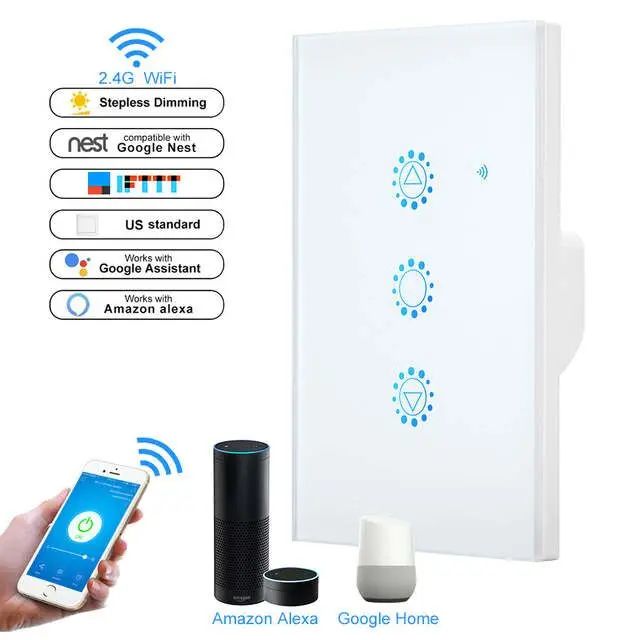White US Standard Умный светильник, диммер, стандарт США/ЕС, Wifi переключатель, регулируемое сенсорное управление, работает с Alexa Google Assistant IFTTT 110 В 220 В - Цвет: White US Standard