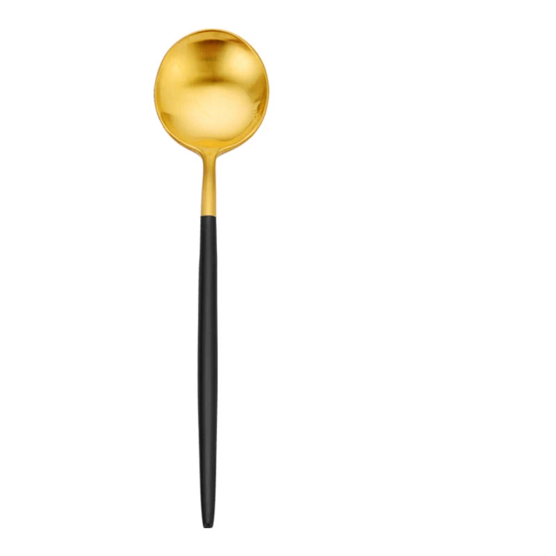 4 шт. чайная ложка из нержавеющей стали, десертная ложка, золотой чай, кофейная посуда, столовые приборы, для торта, закуски, столовая посуда, инструменты, совок - Цвет: Черный