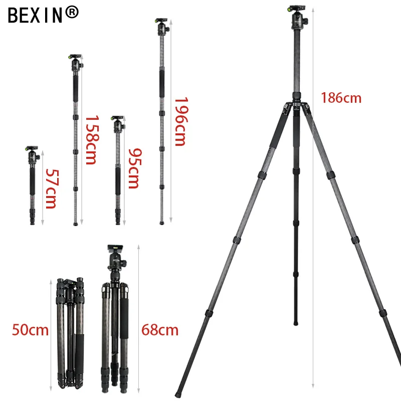 Профессиональный легкий штатив BEXIN из углеродного волокна для путешествий dslr монопод для камеры с тяжелой шаровой головкой