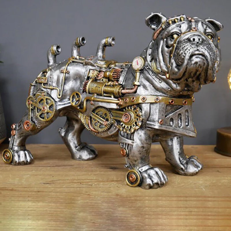 

Mechanical Dog Statue Figurine Sculpture Home Office Table Desktop Ornaments Modern Ferocious Machinery Dog Home Decoration