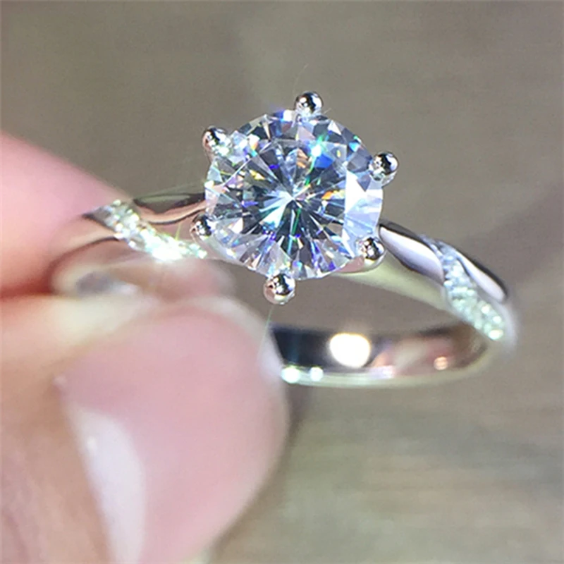 

Pure 18K White Gold Classic 6 claws Moissanite Ring jewelry Lab Diamond Wedding Anniversary Ring