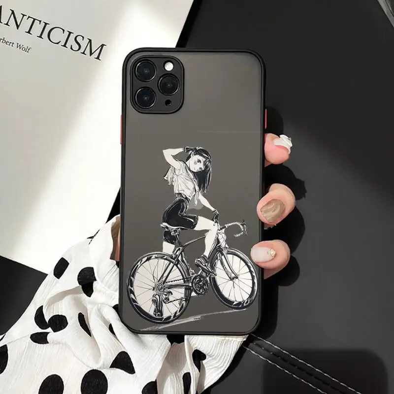 

Phone Case For iPhone 12 11 Mini Pro XR XS Max 7 8 Plus X Cartoon cycling girl Matte transparent cover