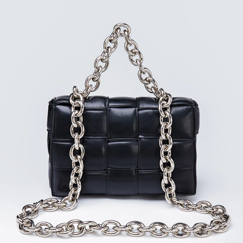

Thick Metal Chain Shoulder Bag Women New Designer Woven Soft Square Crossbody Bags Female Fashion Personality Purse High Quality