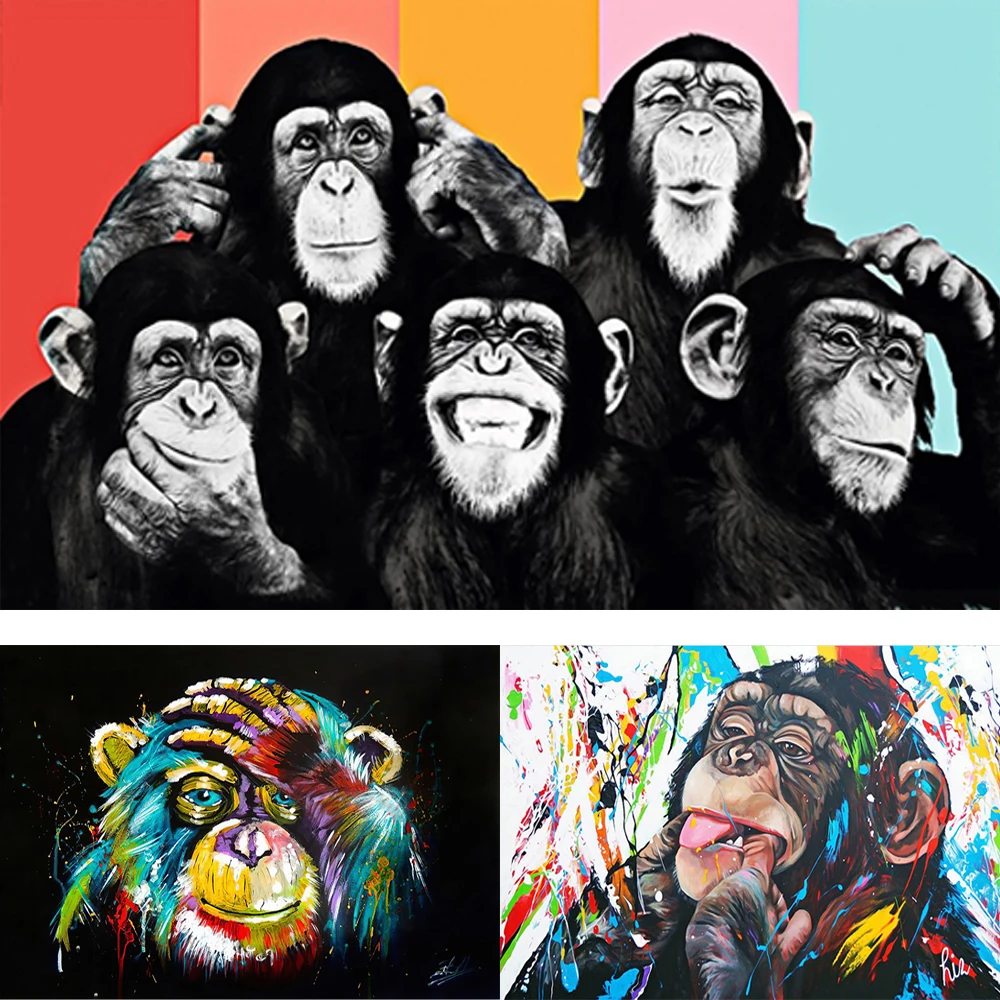 

Graffiti Cute Monkey Canvas Painting Colorful Animal Poster and Prints Painting Wall Pictures For Living Room Home Decorations