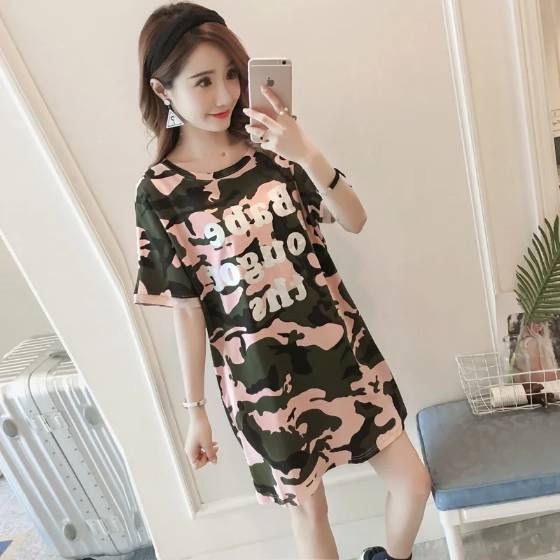 #2345 камуфляжные платья хлопковые платья-футболки для женщин свободное модное