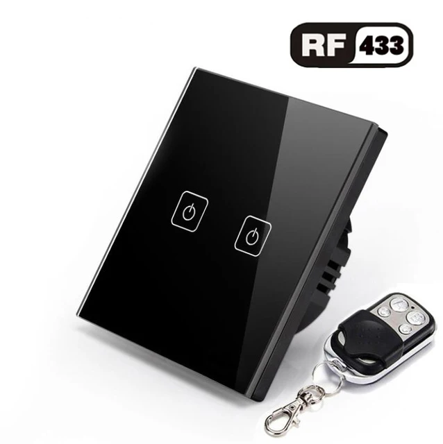 2gang Switch with RC ЕС/Великобритания стандарт 1 2 3 банды 220 В беспроводной пульт дистанционного управления светильник, RF433 дистанционный сенсорный настенный выключатель для умного дома - Цвет: 2gang Switch with RC