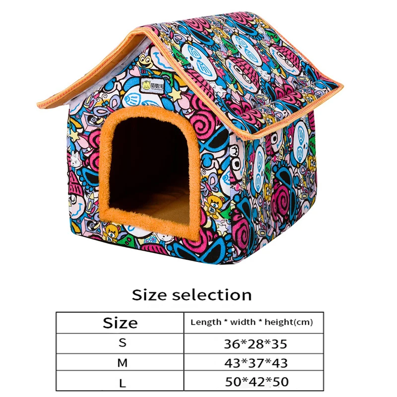 

Pet Dog House Foldable Warm Dog Cat House Kennel Nest Printed Puppy Kitten Bed Removable Cover Mat Pet Accessories