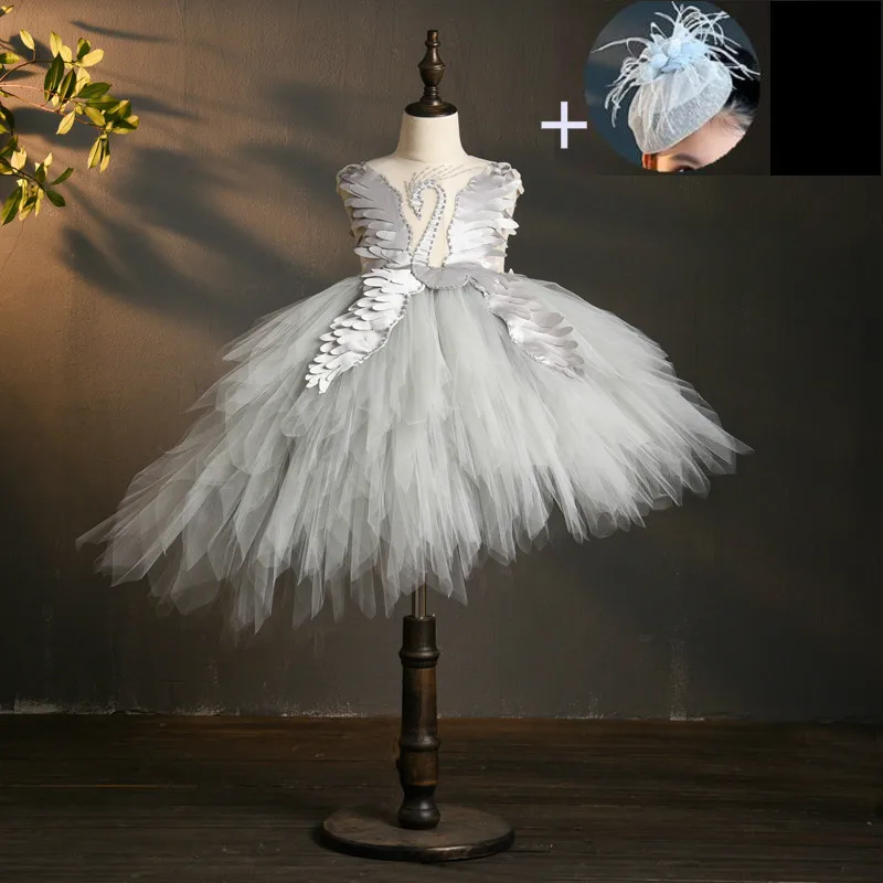 2020 платье пачка из тюля с лебедем и кристаллами для девочек Платье головной