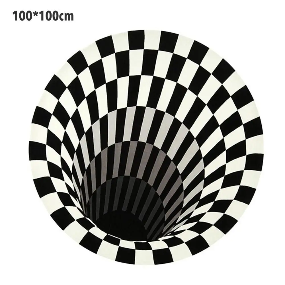 

Round 3D Vortex Carpet Black White Stereo Vision Mat Non-slip Illusion Rug Living Room Doormat Tea Table Sofa Print Illusion Pad