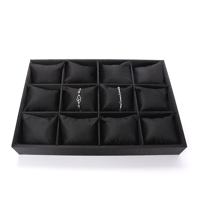 

New 12 Grid Pillow Bracelet Jewelry Display Trays Black Brushed Earring Ring Pendent Storage Rack For Women Jewellery Organizers