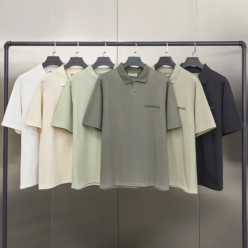 

2021 spring and autumn pure cotton solid color fashion trend polo collar letter printing back silicone label men's Short Sleeve