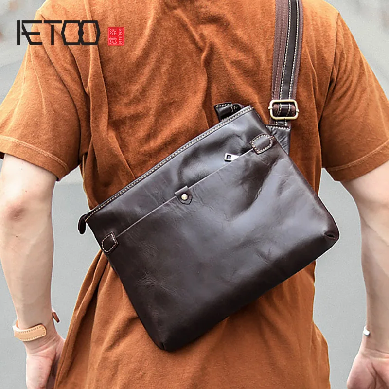 Мужская сумка на шпильке AETOO винтажная кожаная повседневная почтальона