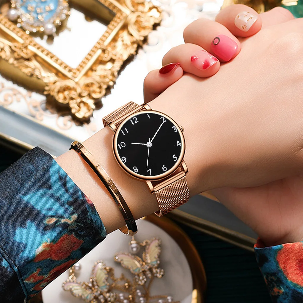 5 шт./комплект женские кварцевые часы с браслетом из розового золота