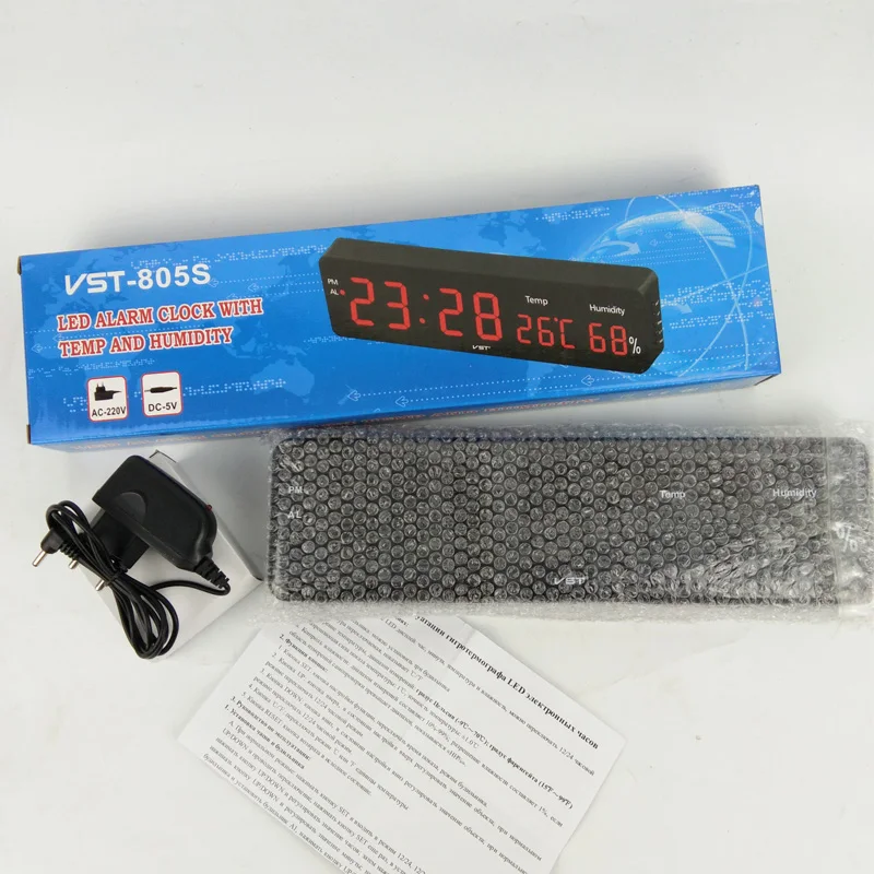 Большие цифровые настенные часы с большим ЖК дисплеем температурной влажностью