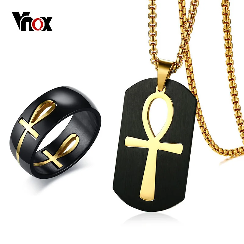 Мужской комплект ювелирных изделий Vnox двухцветный из кольца и ожерелья