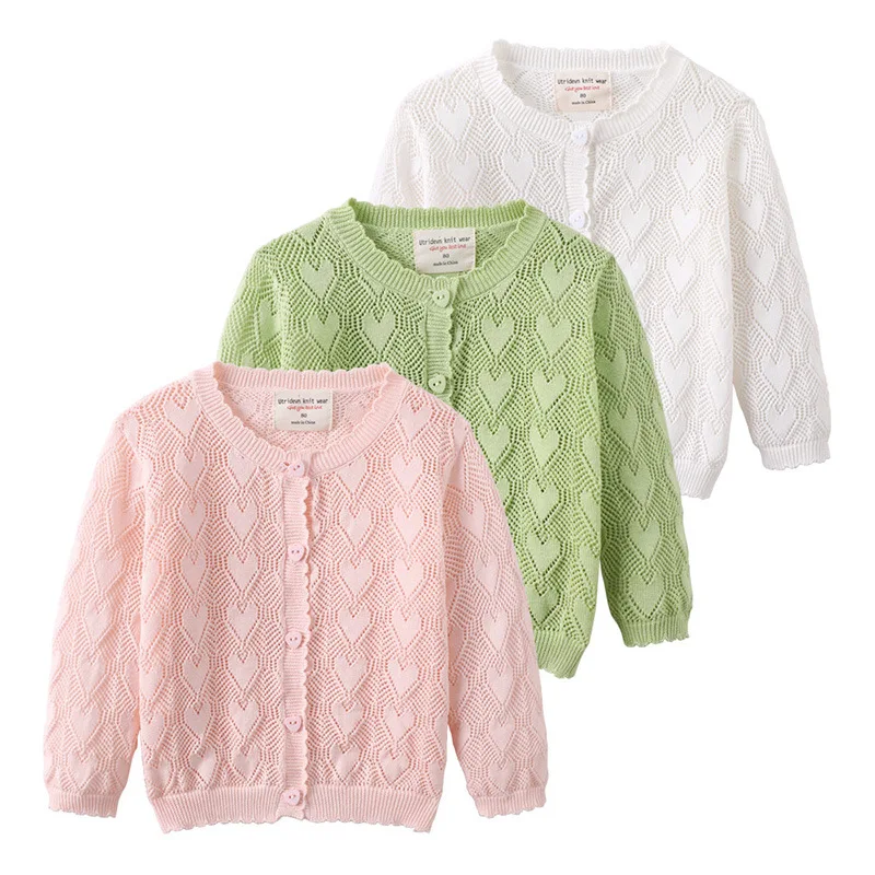 

Love Hollow Girls Sweater Jacket Pure Cotton Baby Sweater Sunscreen Thin Girls Knitted Cardigan Long Sleeve Jacket Top