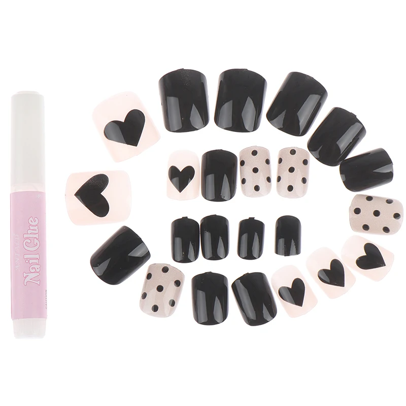 

24pcs Design French Dark System False Nails With Nail Adhesive Glue Press On Nail Tips False Nail Full Cover Fake Nail Art