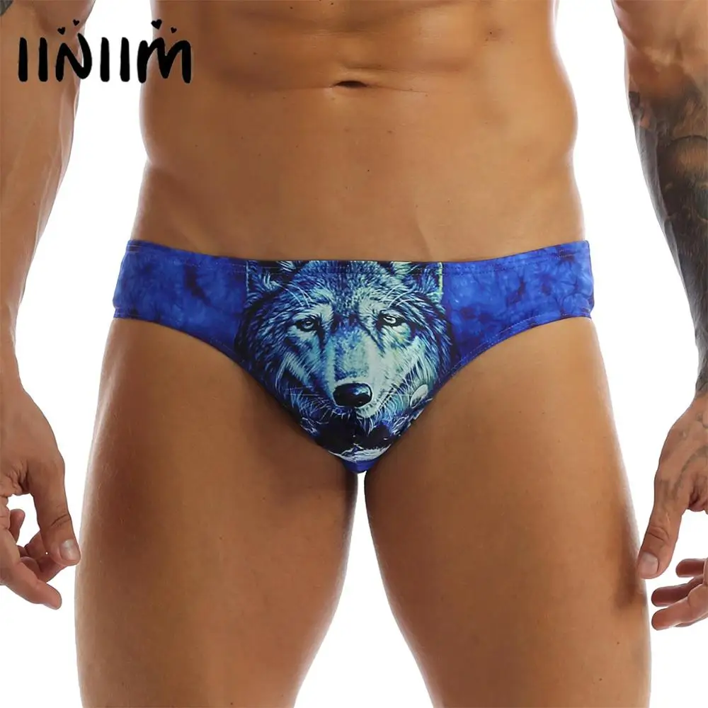 Iiniim сексуальное мужское нижнее белье трусики 3D волк Леопардовый принт животных