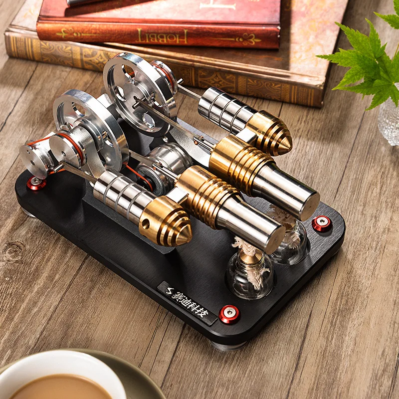 

2020 All-engine-capable V4 Model Four-cylinder Stirling Engine Two-cylinder Miniature Engine School Physics Experimental Model