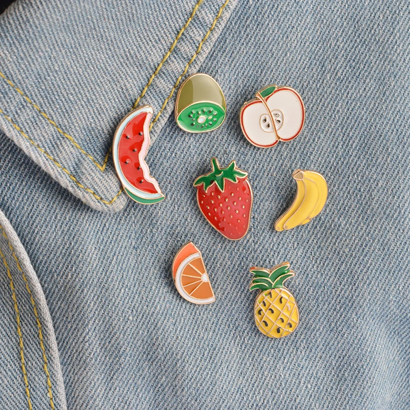 Apple Orange Banana Strawberry Watermelon Pineapple Kiwi Fruit Brooches Cartoon Tiny Badges Enamel Pins Bag Clothes Lapel Pin | Украшения и