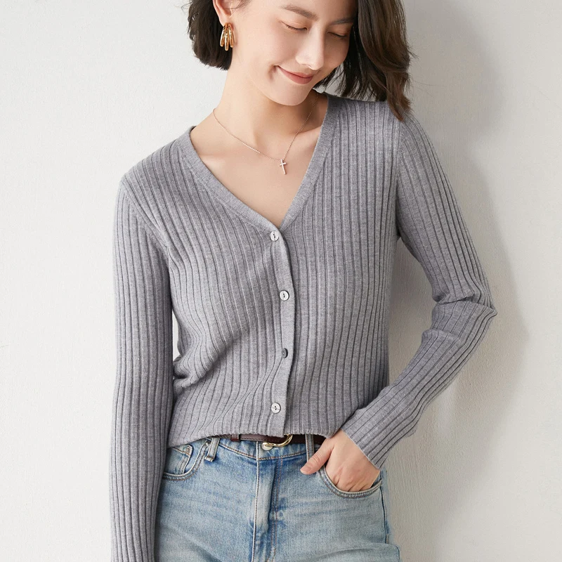 

Lazy loose knit cardigan women's Korean fashion base V-neck coat sweater spring and Autumn New YUHANRONG