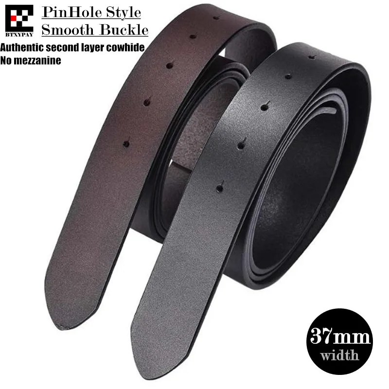 200pcs Authentic 3.7cm Width Men Genuine Leather Belts,Second Layer Cowhide PinHole Smooth Buckle Waistband,without Belt Buckle