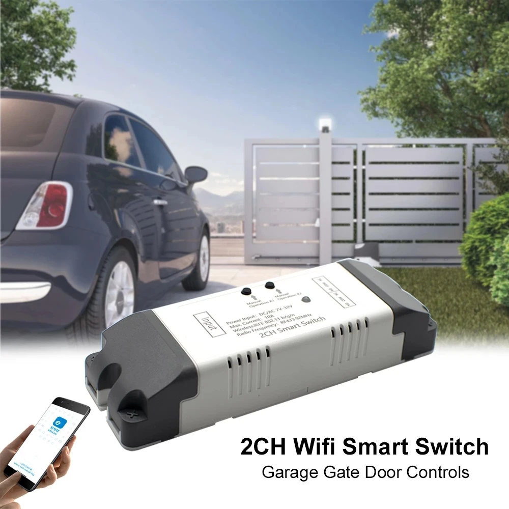 

EWelink WiFi Switch Smart Garage Door Opener Controller 2CH 12V 24V 110V 220V 230V WIFI RF Receiver Inching Self-locking DIY