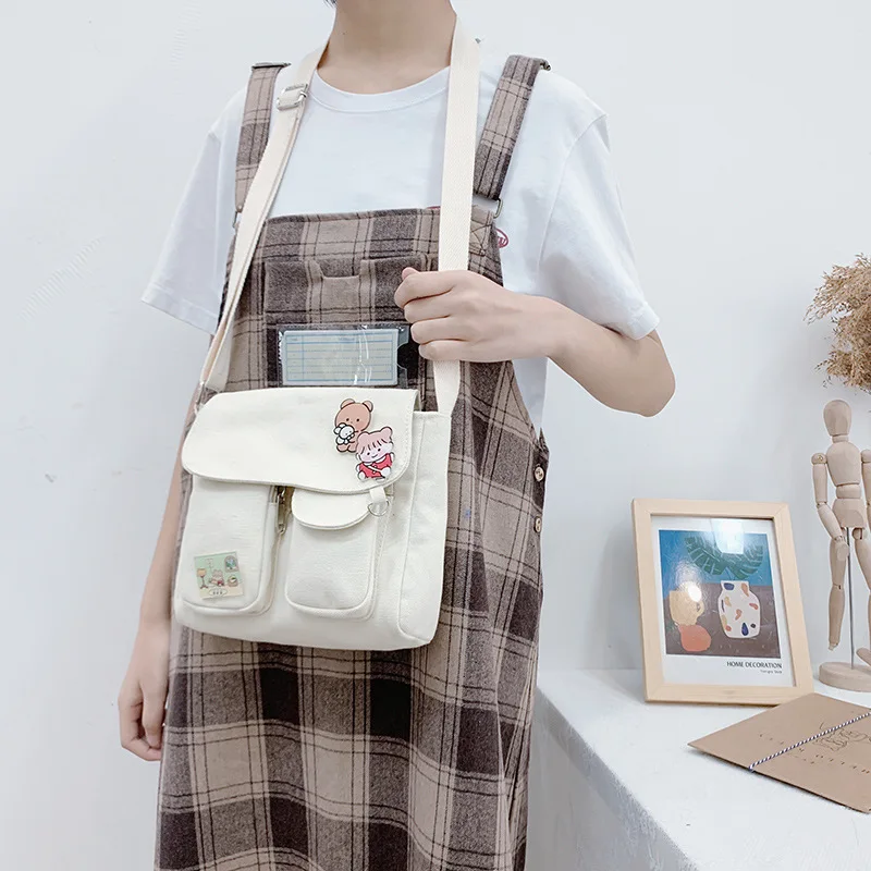 

Crossbody Bag Women Japanese Style Harajuku Fashion Multipockets Messenger Bags Student Canvas Book Storage Schoolbags MO175