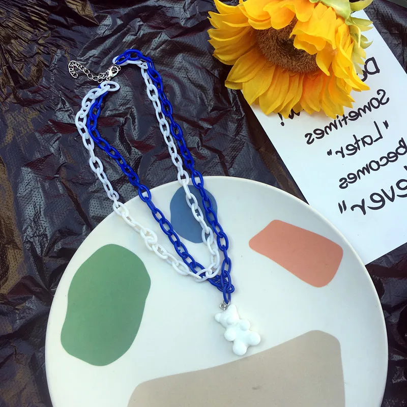 

2020 trend Unusual necklace Christmas cute cute multi color Bear double Necklace necklaces for women 2020 jewelry