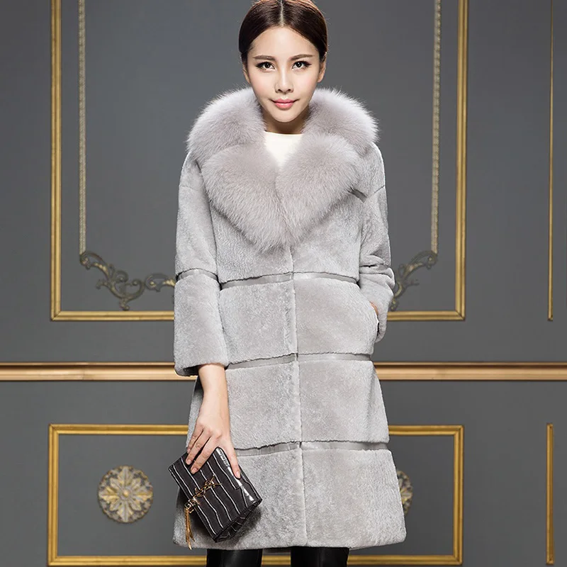 Женская зимняя куртка из искусственного меха теплая Длинная с воротником